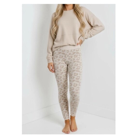 BAREFOOT DREAMS Cozychic Ultra Lite Large Leopard Leggings Cream/Stone Soft - Picture 3 of 15
